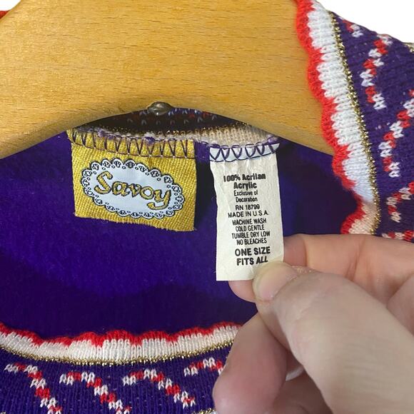 Vintage Savoy Christmas Sweater Dress Purple Holiday Tunic One Size USA - Picture 5 of 6